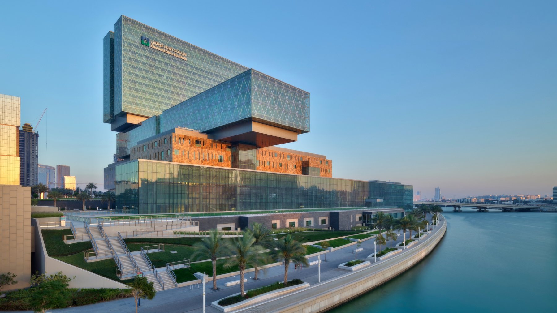 Exterior of Cleveland Clinic Abu Dhabi on the Al Maryah Island waterfront